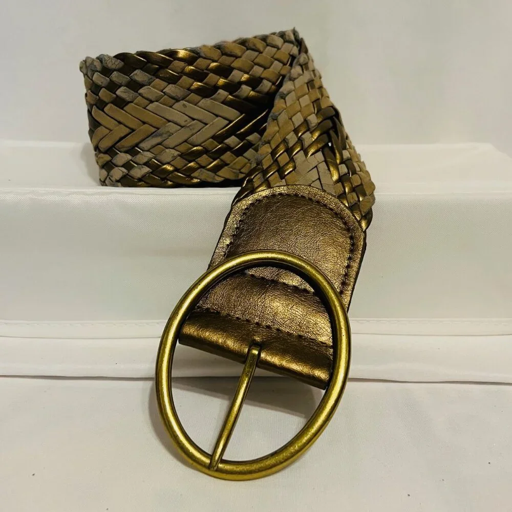 Braided Belt-Women's Size Small-2 1/2" wide-Bronze/Tan mix-Casual-Lightweight - Picture 2 of 13